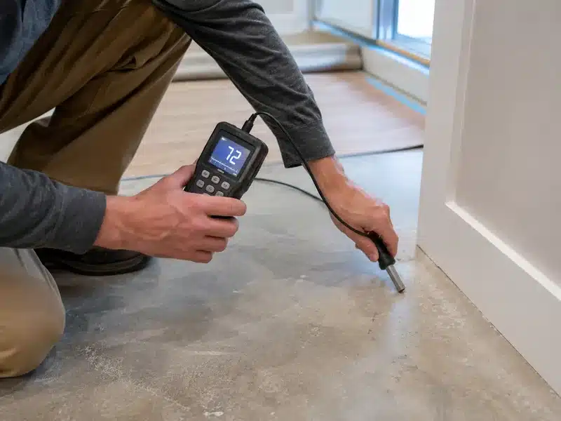 Concrete moisture testing during a Reno flooring inspection