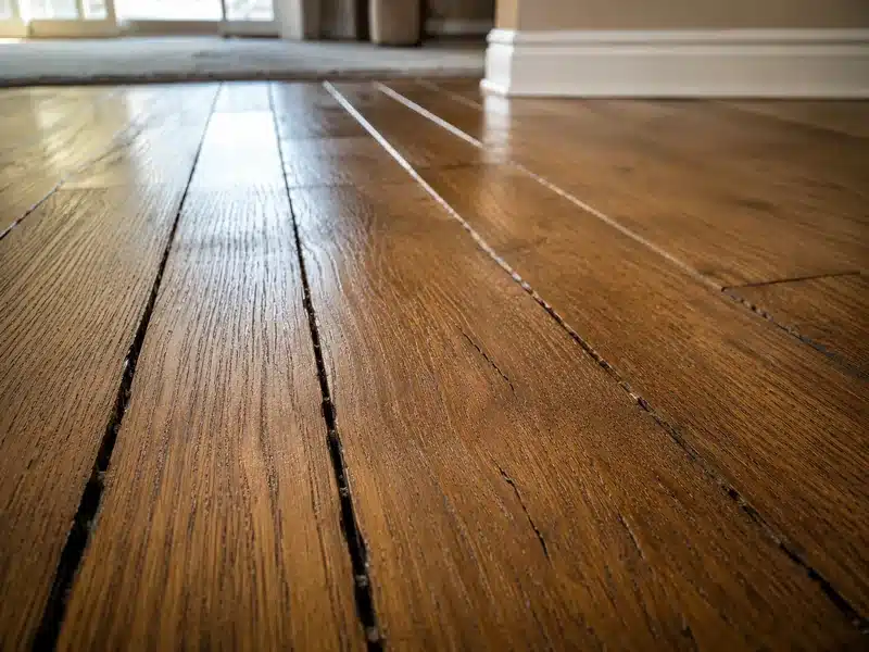 Hardwood floor gaps from dry indoor conditions during a Reno flooring inspection